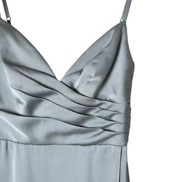 Azazie Calissa Mist A-Line V-Neck Pleated Stretch Satin Dress Bridesmaid Gown A0 - Picture 6 of 13